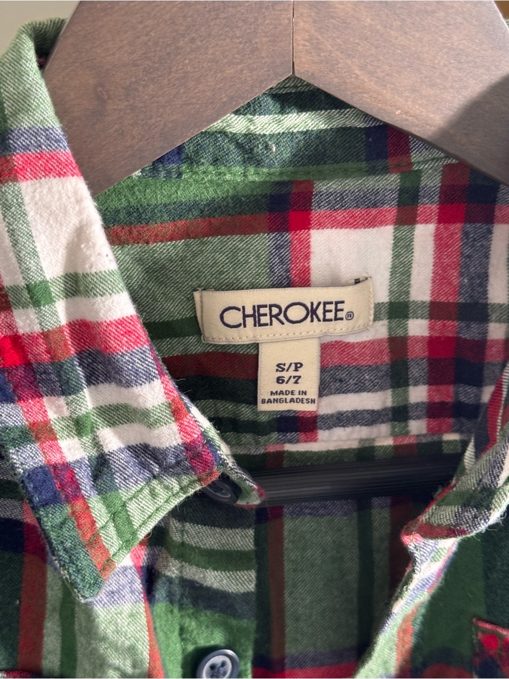 Cherokee Green Plaid Button-Down Shirt for Kids - Picture 2 of 4